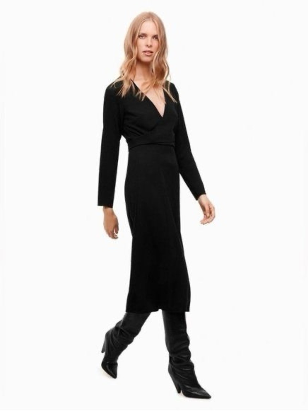 Aritzia Wilfred Aubagne Wrap Midi Dress In Black Size 8 Tie Front Long Sleeve